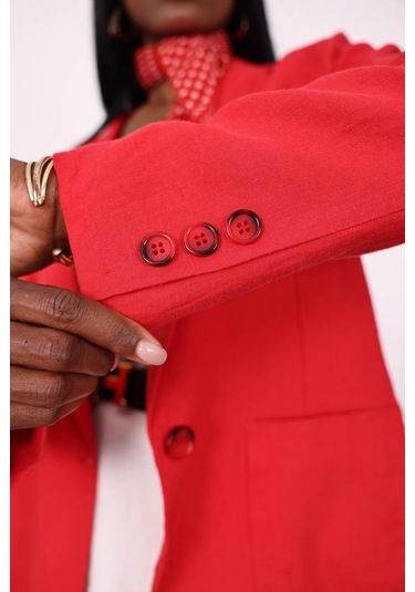 Kırmızı %100 Ham Keten Ceket Kırmızı