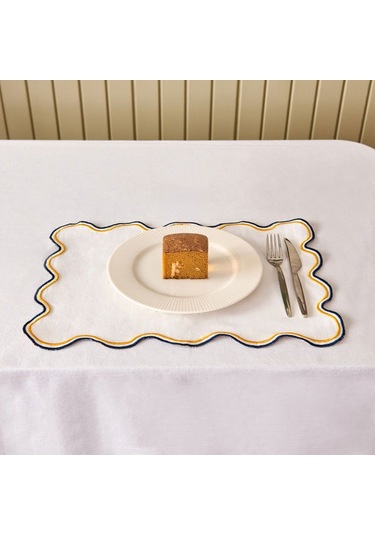 Evidea Soft Nonna Amerikan Servis - Hardal / Mavi - 30x50 Cm Hardal / Mavi Hardal - Mavi