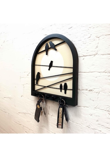 Cajuart Tel Üstünde Kuşlar Katmanlı Tasarım Duvar Askılık Anahtarlık Duvar Dekoru