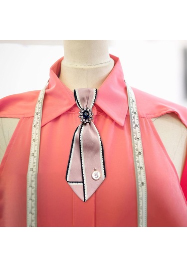 Magideal Suntek Kadın Boyun Kravatı İpeksi Retro Tarzı Beyaz-pembe Beyaz - Pembe