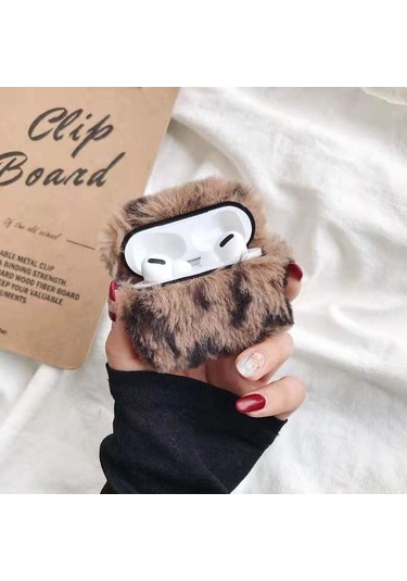 Airpods Uyumlu Pro Peluş Bluetooth Kulaklık Koruyucu Kılıf İçin Koyu Kahverengi Leopar Kahverengi
