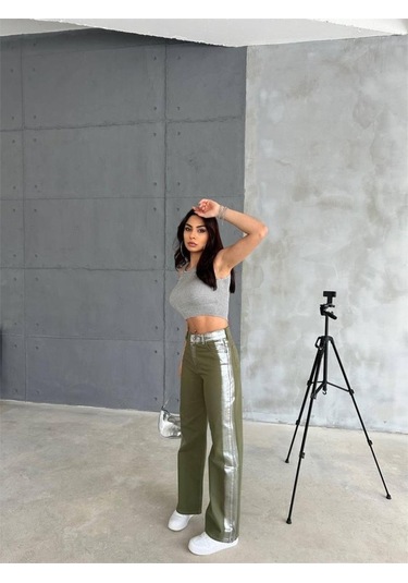 The İstanbul Gabardin Palazzo Pantolon - Haki Haki