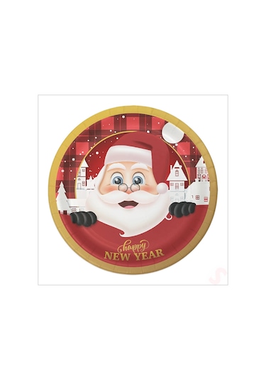 Yılbaşı Noel Baba Karton Tabak - 22cm X 8 Adet