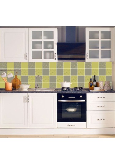 Tezgah Arası Mutfak Kendinden Yapışkanlı Folyo Kaplama Fayans Desen Yeşil & Haki 60cmx100cm