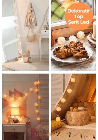 Technosmart 10 Led Pilli Dekoratif Top Işık Zinciri Sarı