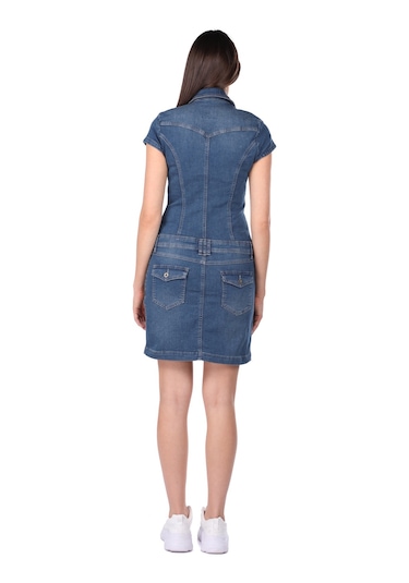 Fermuarlı Cepli Kadın Jean Elbise D-20-2