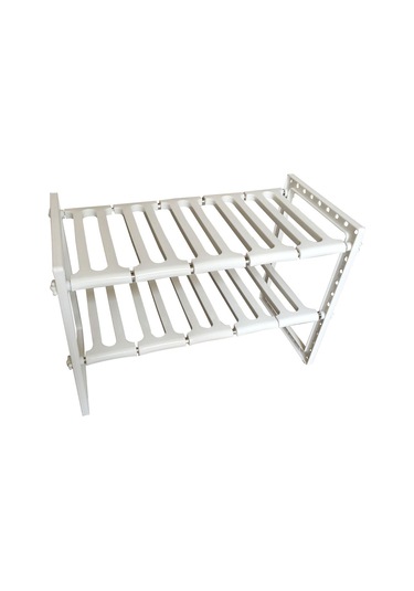 Monyee Beyaz Çelik Genişletilebilir Alttan Lavabo Rafı, 2 Katlı Mutfak Dolap Organizatörü, Çeşitli Eşyaları Saklamak İçin Mekan Tasarrufu Sağlar Beyaz