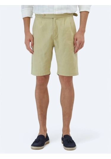 Yağ Yeşili Dokuma Jogging Fit Casual Pamuk Karışımlı Bermuda Yağ Yeşili