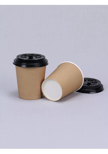 Softhomecraft 250 Ml Kağıttan Bardak 50 Adet, Kraft Kağıt, Kapaklı 173946818 100 adet