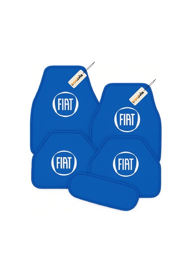 Fiat Logolu Mavi Oto Halı Paspas Seti 5 Parça Kolay Temizlenebilir Araç Halı Paspas