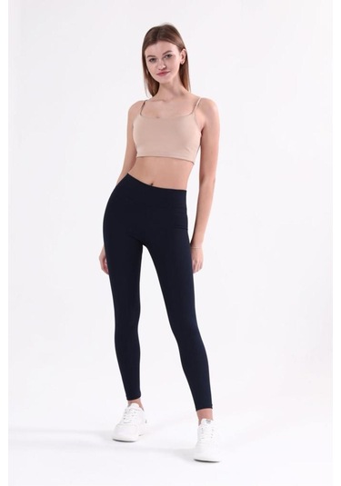 Kallima Lacivert Içi Polarlı Kışlık Yüksek Bel Toparlayıcı Fitilli Tayt Lacivert