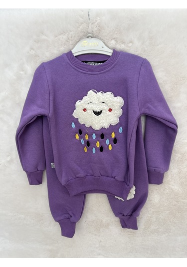 Bulut Desenli Üçiplik İkili Takım Mor