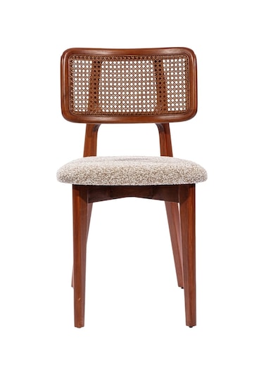 Zeus Hazeranlı Hasırlı Model Ahşap Bohem Sandalye Ceviz - Krem