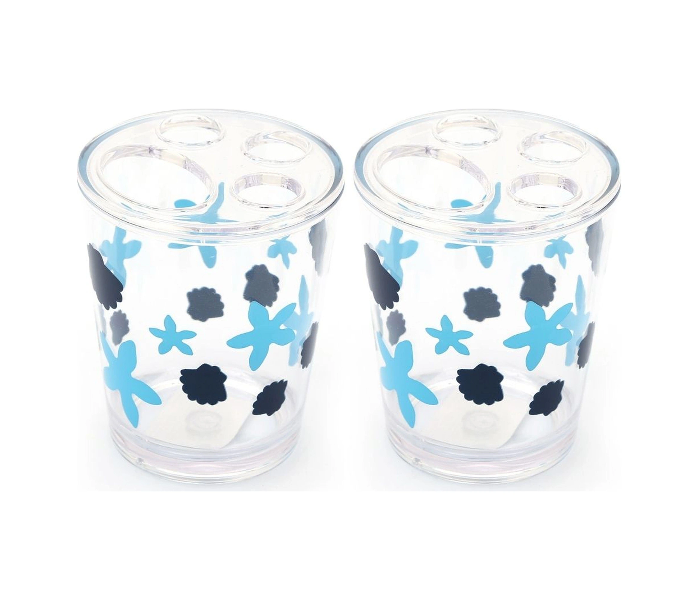 2 Adet Diş Fırçalık Benekli Desen Akrilik 8x8x9cm 350ml Banyo Seti Çok Renkli