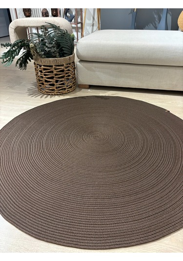 Jüt Yuvarlak Hasır Görünümlü Klasik Halı Kilim Kahverengi