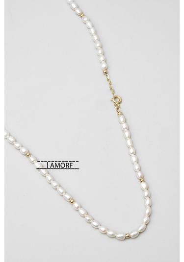 So Chic Doğal İnci Taşlı 42 Cm 14 Ayar Sarı Altın Kolye Sarı - Beyaz