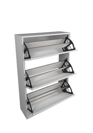 3 Bölmeli Ayakkabılık - Beyaz Beyaz