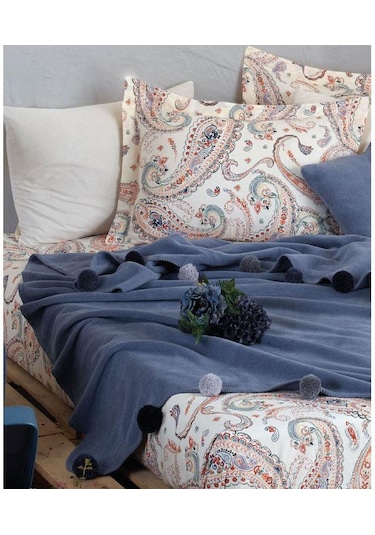 İyi Geceler İstanbul Boho Chic Çift Kişilik Battaniye Takımı Coba Mavi