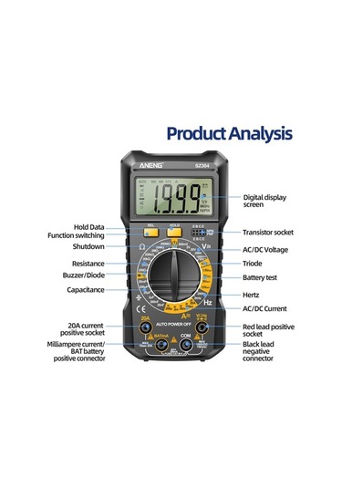 Pazly Yüksek Taşınabilir Sz304 Standlı Siyah Profesyonel Ölçer Multimetre Hassasiyetli Ekran Dijital Aneng - Gv