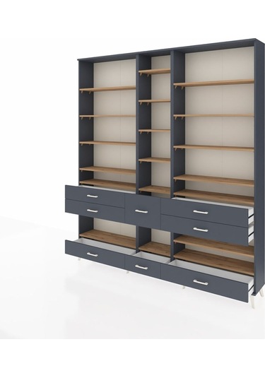 Arges Dolap 19 Raflı 8 Çekmeceli 220x30x243 Antrasit-çam/antrasit Atlas Çam/antrasıt