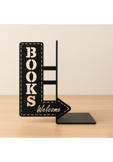 Books Welcome Yazılı Metal Dekoratif Kitap Tutucu