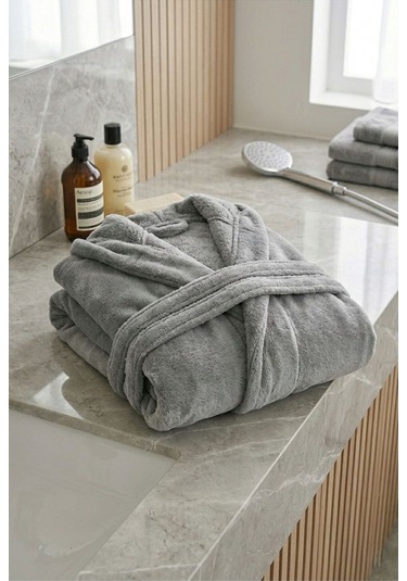 Rashell Welsoft Kapüşonlu Peluş Bornoz Koyu Gri