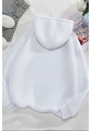 Malıbu Baskılı Oversize Sweatshirt Beyaz