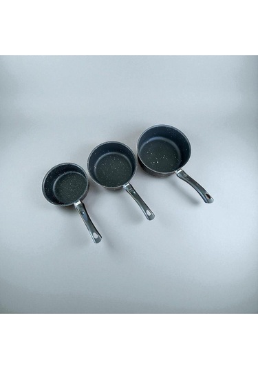 Enashop 3'lü Granit Sosluk Ve Sütlük Seti 12-14-16 Cm Yanmaz Yapışmaz Çeyizlik - İndüksiyon Uyumlu Metalik