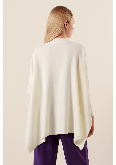 Bigdart 15783 Yırtmaçlı Panço Kazak - Beyaz 001