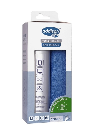 Addıson 300871, Ekran Temizleyici Sprey 250ml. Microfiber Bez İle Birlikte Çok Renkli