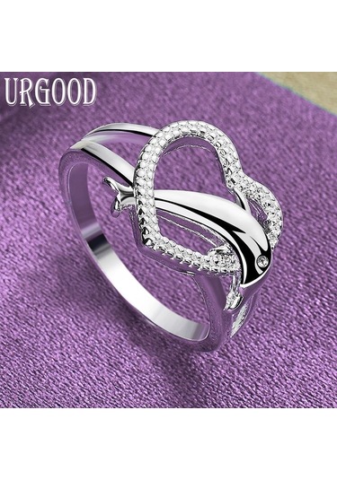 925 Ayar Gümüş Aaa Zirkon Yunus Kalpli Yüzük Moda Takı 10