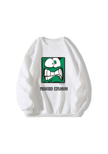 Karikatür & Slogan Grafikli Düşük Omuz Oversize Sweat-trzksw4854 Beyaz