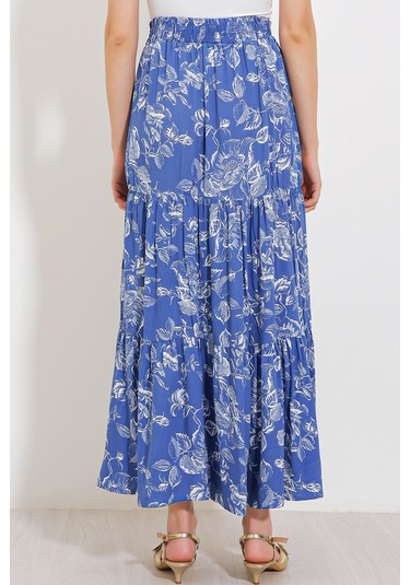 Kadın İndigo Desenli Uzun Viskon Etek 1898 1898bgd19-043-14688 001