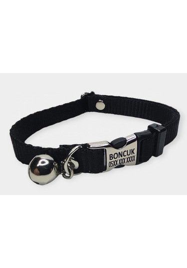 Metal Kilitli İsimli Kedi Ve Köpek Tasması, Siyah Renk Tasma