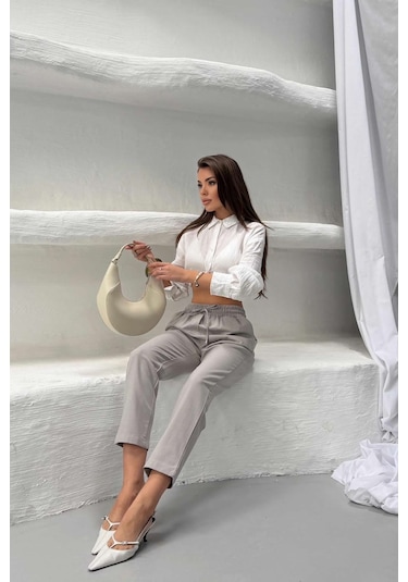 Relax Mode Kadın Gri Havuç Paça Keten Pantolon - 5102rlx