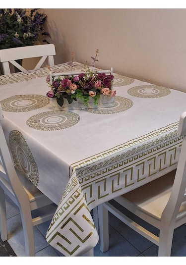 Elyaflı Pvc Muşamba - Desenli Silinebilir Masa Örtüsü Mrl2003a Gold