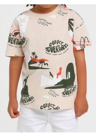 Erkek Bebek Pamuklu Collect Tshirt-14162-bej Bej