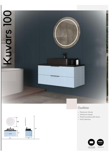 Evros Kuvars 100 Cm Banyo Dolabı Mavi