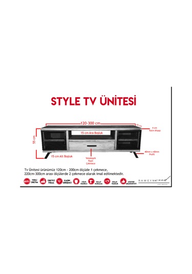 Raweyn Style Doğal Ahşap Tv Ünitesi - 140cm Açık Ceviz