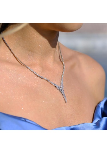 Yaprak Modeli Taşlı Starlight Diamond Gümüş Set Gümüş