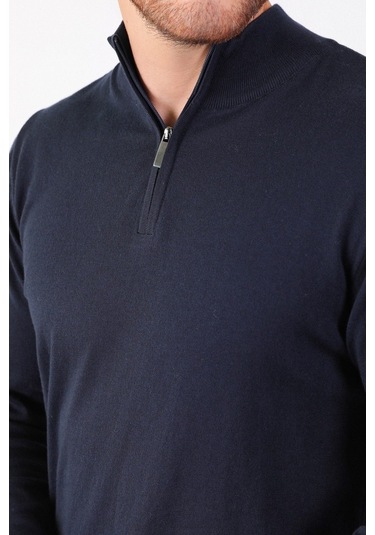 Ferraro Lacivert Dik Yaka Düz Renk Pamuk Erkek Kazak Lacivert