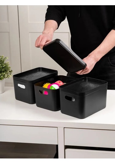 Saklama İçin Kapaklı Plastik Düzenleyiciler 3 Ad 428923800 Siyah