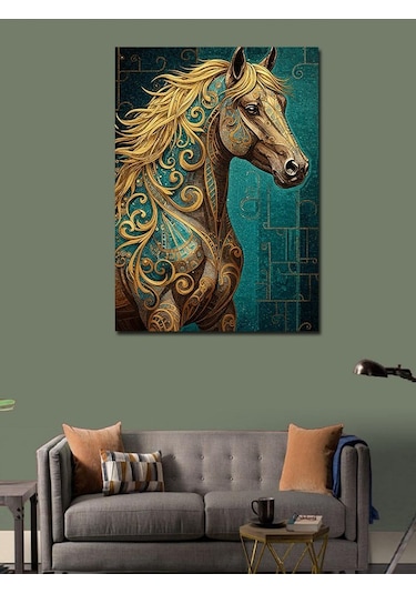 Kanvas Tablo Altın At Deseni 50cmx70cm