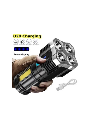 Abs Plastik 4 Aydınlatma Işığı 4 Led Cob El Feneri Mini Taşınabilir El Feneri Usb Şarj Edilebilir Cob Çalışma Işığı Siyah