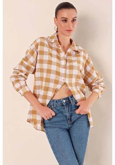 Bigdart 3900 Oversize Uzun Basic Gömlek - Vizon 001