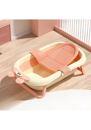 Katlanabilir Termometreli Bebek Küveti Filesi Bebek Havuzu Pembe