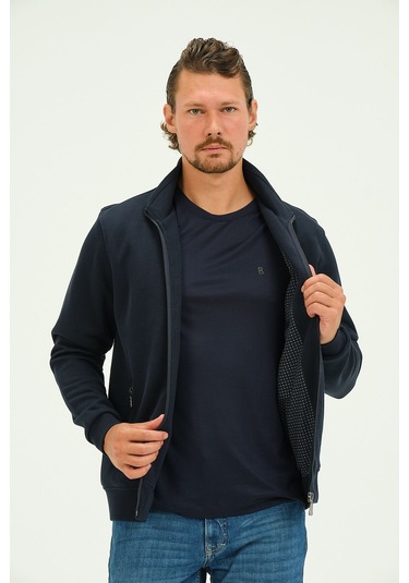 Msw Fermuarlı İçi Astarlı Regular Fit Erkek Dik Yaka Selanik Hırka Lacivert