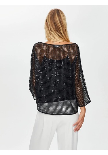 Faik Sönmez Payet İşli Rahat Form Kadın Abiye Bluz W26blz003 Siyah