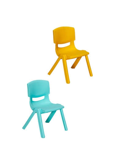 2 Adet Kreş Anaokulu Çocuk Sandalyesi Sert Plastik- Turkuaz/sarı Sarı