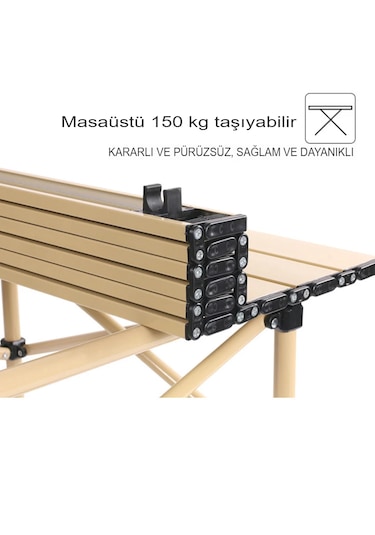 Orta Boy Siyah Katlanır Kamp Masası Piknik Seti Çanta Masa Siyah